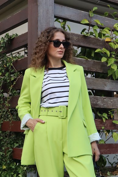 Neon Yeşil Kolu Katlamalı Blazer Ceket CEKET